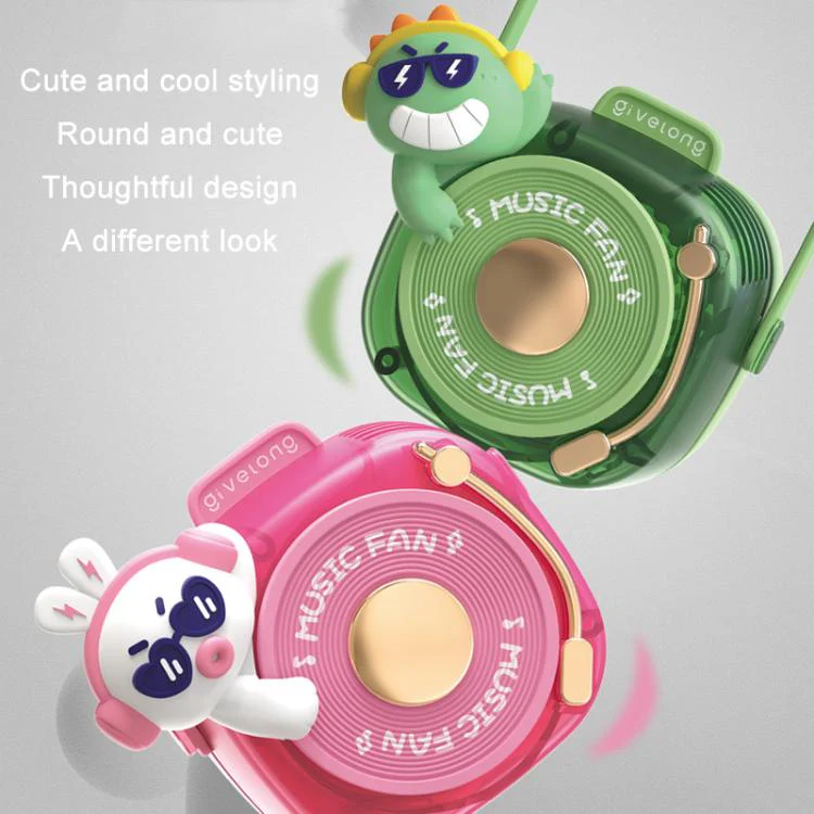 Givelong Cute Cool Pet DJ Lanyard Small Fan USB Rechargeable Compact Portable Bladeless Neck Fan(Cool Bunny) - Image 5