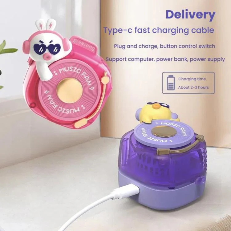 Givelong Cute Cool Pet DJ Lanyard Small Fan USB Rechargeable Compact Portable Bladeless Neck Fan(Cool Duck) - Image 10