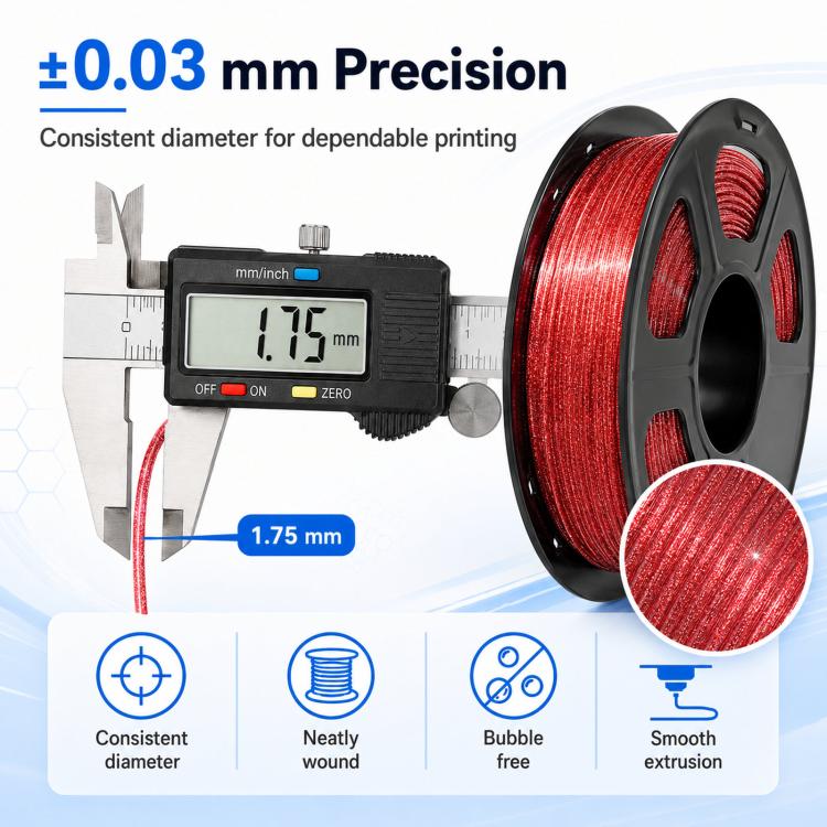 Glitter PETG Filament 1.75mm 1kg Spool Sparkly Starry Galaxy Effect Tough 3D Printing Material(Rose Red) - Image 3