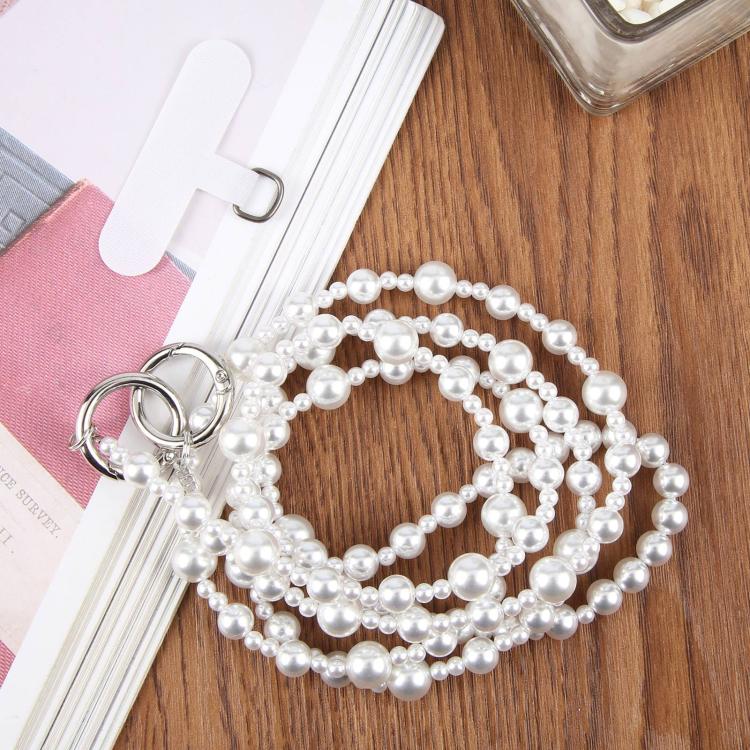 Glossy Pearl Phone Chain Crossbody Phone Lanyard with Tether Pad for Women Girls(White) - Image 2