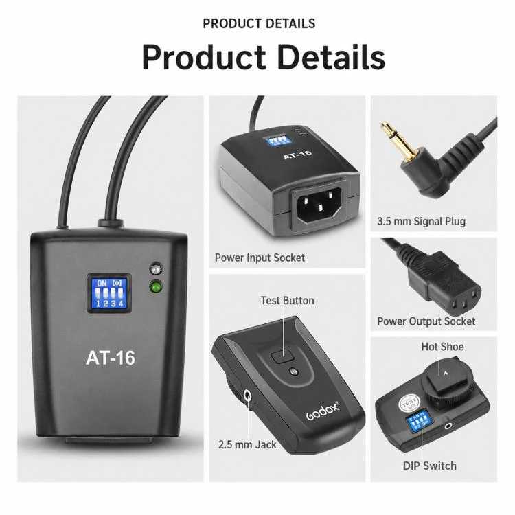Godox AT-16 Wireless Trigger 16-Channel Flash Receiver Universal Camera Trigger, Spec: Transmitter+2 Receiver - Image 7