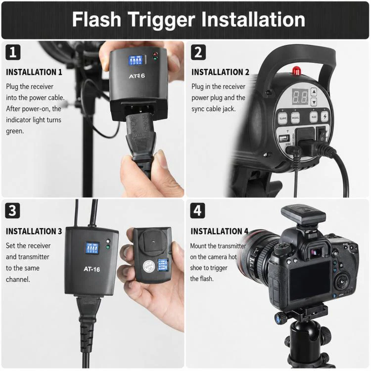 Godox AT-16 Wireless Trigger 16-Channel Flash Receiver Universal Camera Trigger, Spec: Transmitter+2 Receiver - Image 8