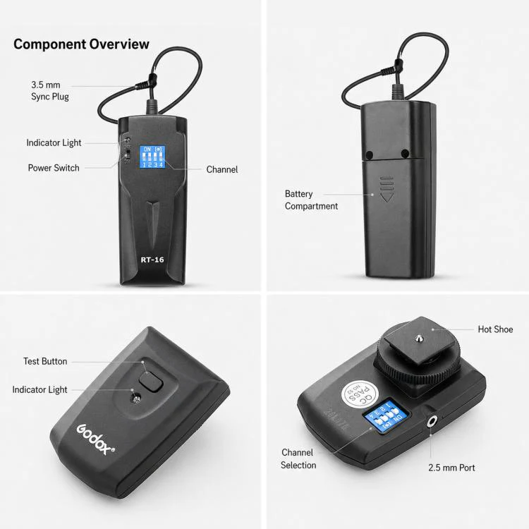 Godox RT16 Flash Trigger Studio Light Photography Light DSLR Camera Remote Control Wireless Sync Trigger, Spec: Receiver - Image 8
