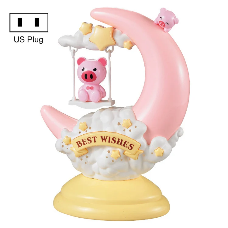 GOELONG Cartoon Moon Table Lamp Children Room Animal Night Light, Plug: US Plug(Pink Pig)