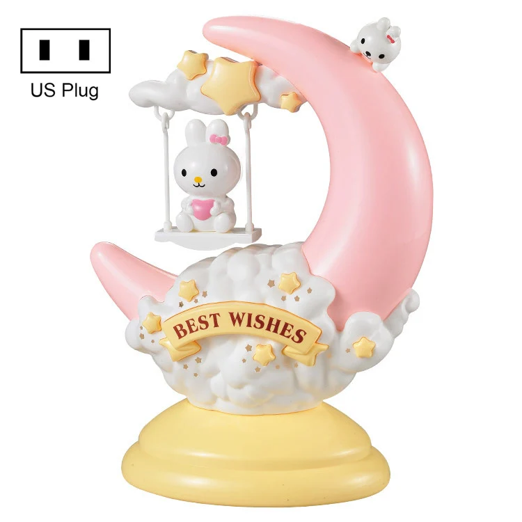 GOELONG Cartoon Moon Table Lamp Children Room Animal Night Light, Plug: US Plug(Rabbit)