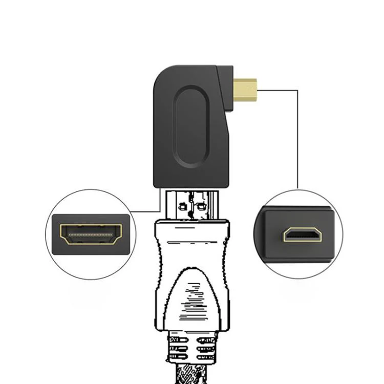 Gold Plated Micro HDMI Male to HDMI 19 Pin Female Adaptor with 90 Degree Angle(Black) - Image 6