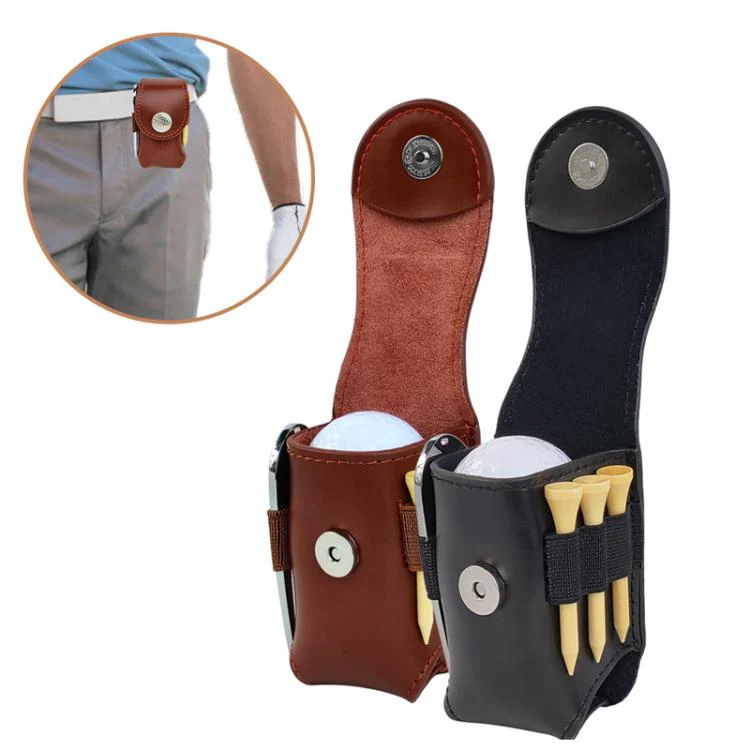 Golf Ball Bag Tee Storage Pouch Portable Cowhide Waist Bag, Spec: Black Set - Image 3