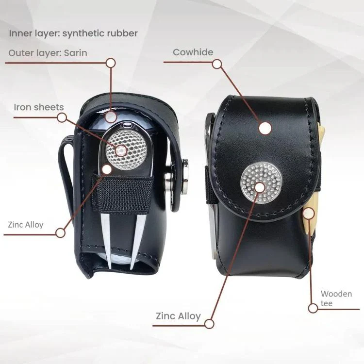 Golf Ball Bag Tee Storage Pouch Portable Cowhide Waist Bag, Spec: Black Set - Image 5