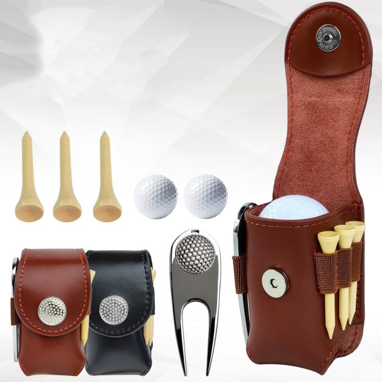 Golf Ball Bag Tee Storage Pouch Portable Cowhide Waist Bag, Spec: Brown Set - Image 2