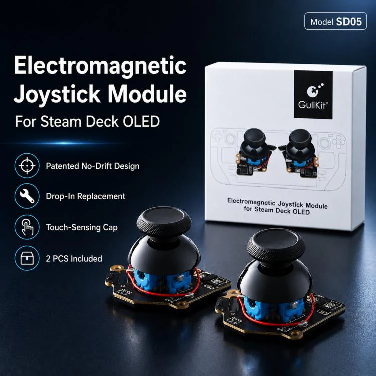 GuliKit SD05 Electromagnetic Joystick Replacement for Steam Deck OLED, Hall Effect Analog Stick Repair Kit, No Soldering Required, Capacitive Touch Sensing