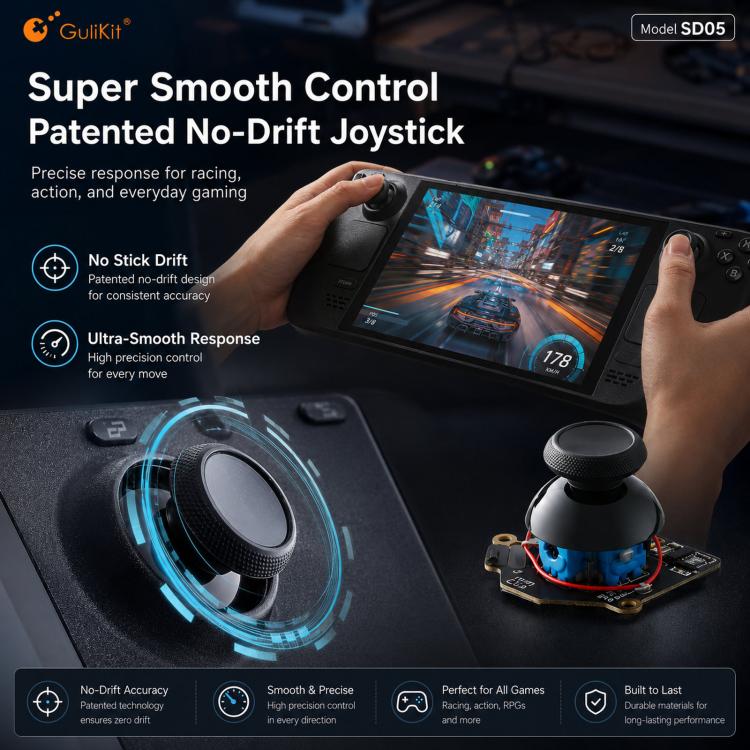 GuliKit SD05 Electromagnetic Joystick Replacement for Steam Deck OLED, Hall Effect Analog Stick Repair Kit, No Soldering Required, Capacitive Touch Sensing - Image 5