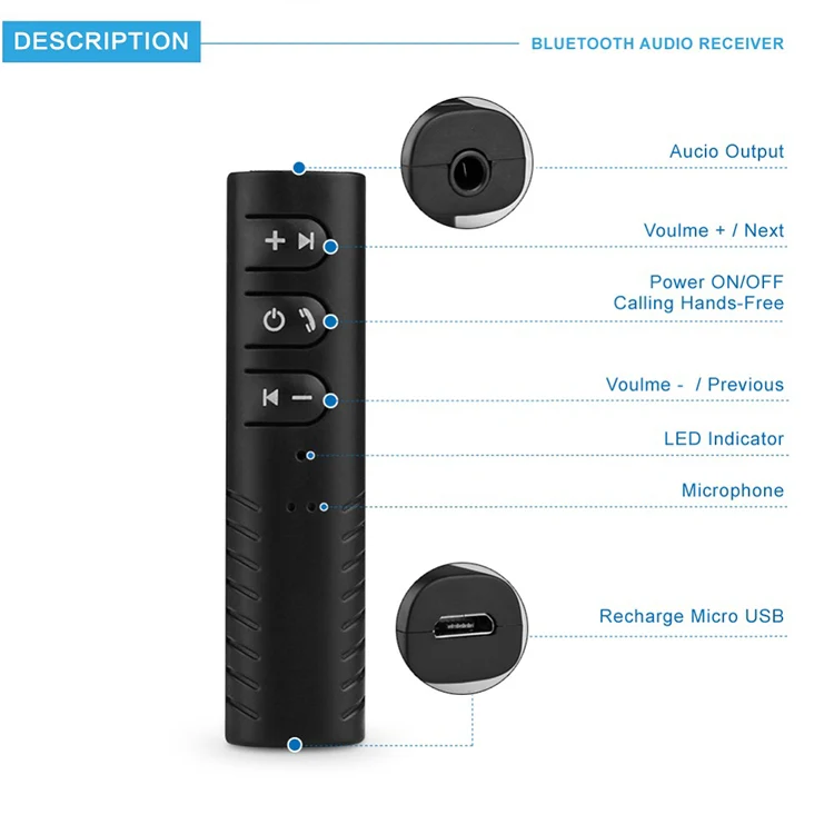 H-139 3.5mm Lavalier Bluetooth Audio Receiver with Metal Adapter(Black) - Image 3