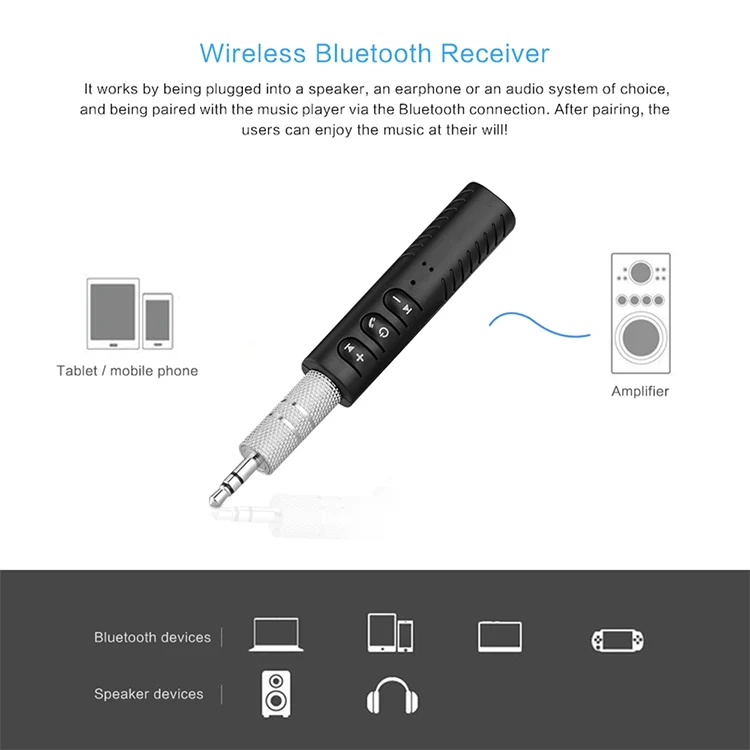 H-139 3.5mm Lavalier Bluetooth Audio Receiver with Metal Adapter(Black) - Image 5