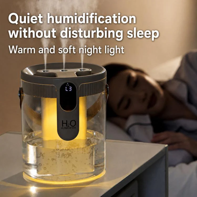 H40 3 Nozzles Household 1.5L Large Capacity Humidifier Quiet Humidifier With Ambient Light(Grey) - Image 3