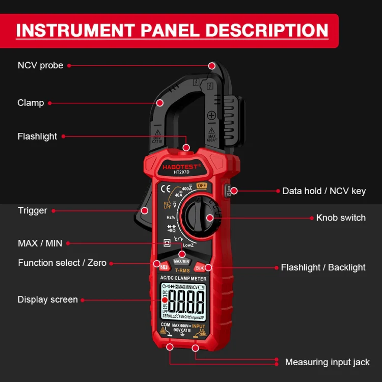 HABOTEST HT207D Multifunctional Digital Clamp Multimeter - Image 7