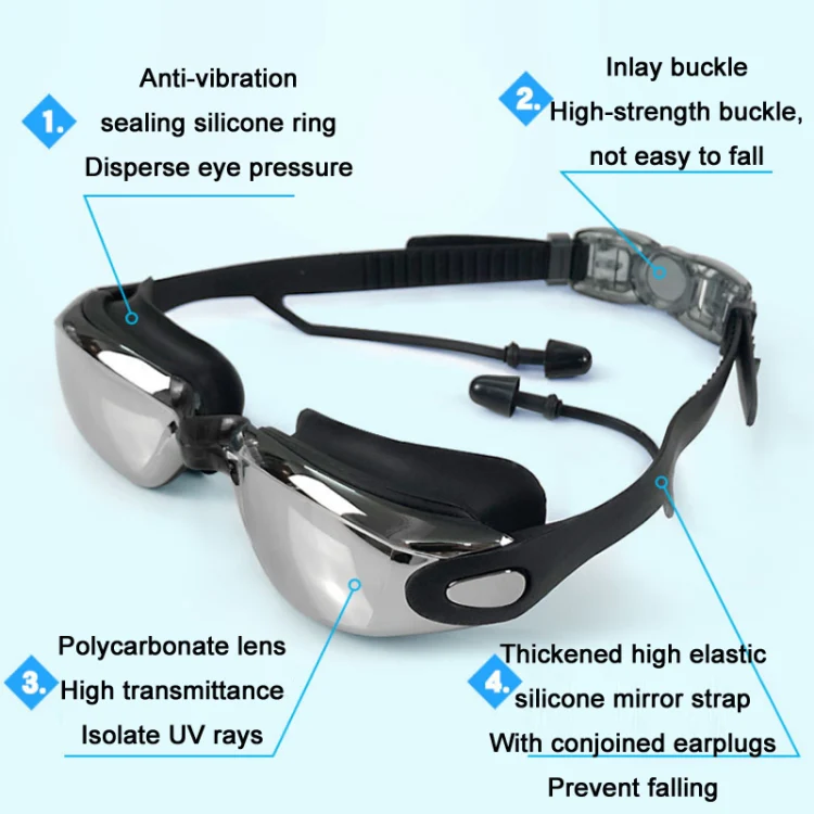 HAIZID Children HD Anti-fog Waterproof Myopia Swimming Goggles, Color: Plating Black - Image 3