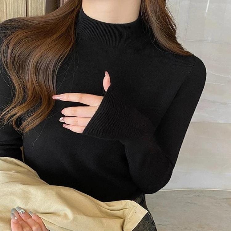 Half-Neck Collar Knitted Sweater Slim-Fit Long-Sleeved Inner Layer Top, Size: L(White) - Image 4