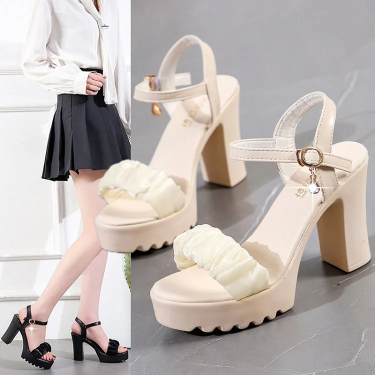 HALINFER Summer High Heel Sandals Thick Bottom Waterproof Platform Women Shoes, Size: 36(Beige) - Image 8