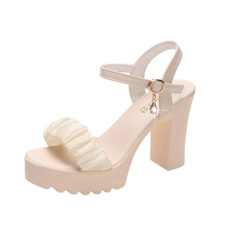 HALINFER Summer High Heel Sandals Thick Bottom Waterproof Platform Women Shoes, Size: 38(Beige)