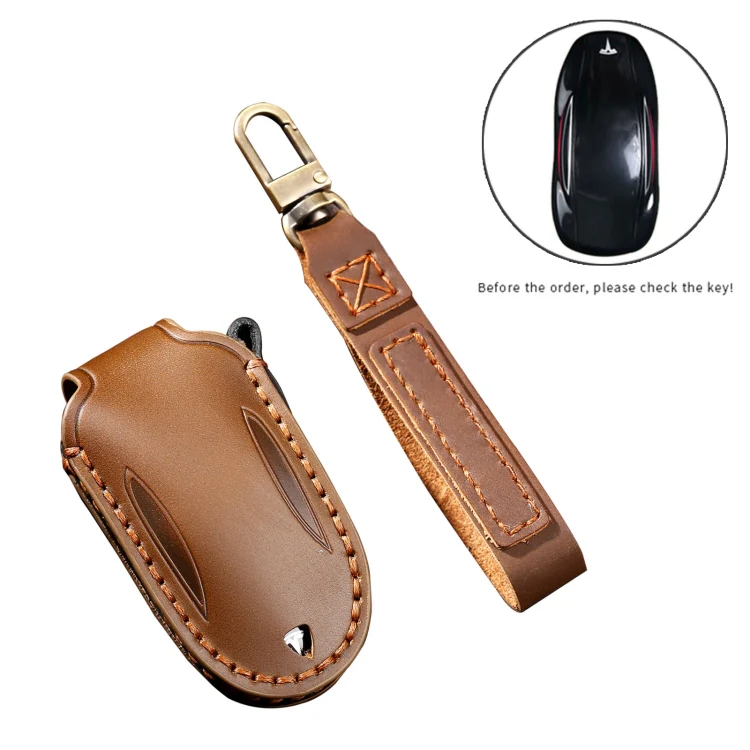 Hallmo Car Cowhide Leather Key Protective Cover Key Case for Tesla Model X B Style(Black) - Image 3