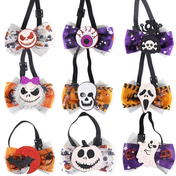 Halloween Pet Cartoon Decorative Bow Tie Adjustable Elastic Rope Collar, Color: Blood Moon Bat - Image 3