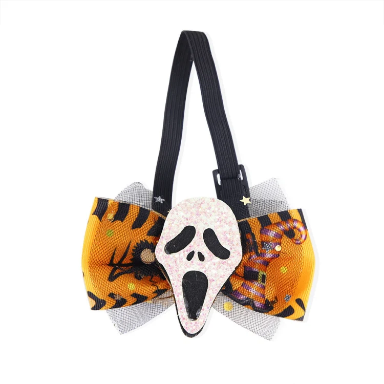 Halloween Pet Cartoon Decorative Bow Tie Adjustable Elastic Rope Collar, Color: Ghost Face Mask