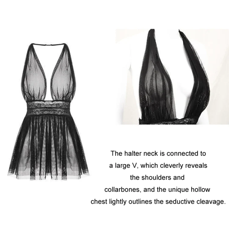 Halter Neck Sexy Lingerie Mesh Backless See-through Nightdress, Color: White + Underwear(40-62.5kg) - Image 4