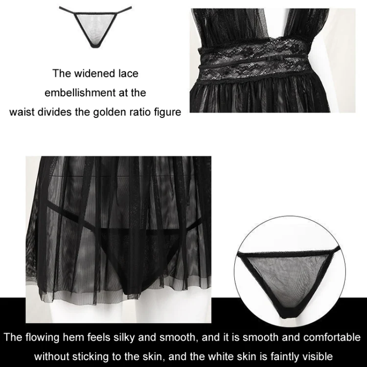 Halter Neck Sexy Lingerie Mesh Backless See-through Nightdress, Color: White + Underwear(40-62.5kg) - Image 5