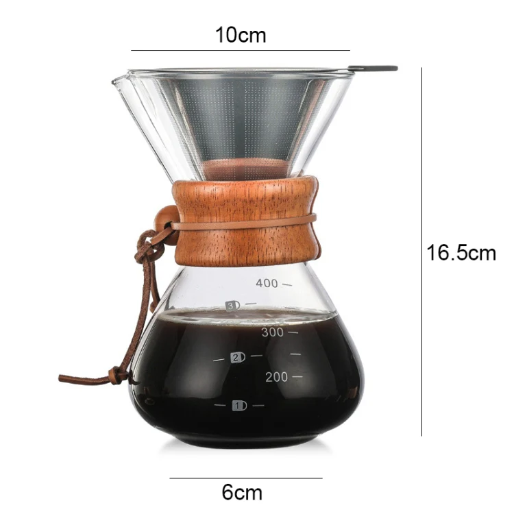 Hand Coffee Pot High Temperature Resistant 400ml Glass Coffee Pot, Style:Pot With Strainer - Image 2