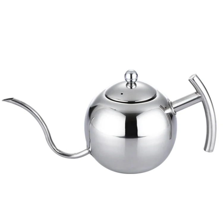 Hand Flush Pot Mocha Coffee Pot Stainless Steel Coffee Pot European Style Stainless Steel Teapot With Strainer, Capacity: 1L(Silver)