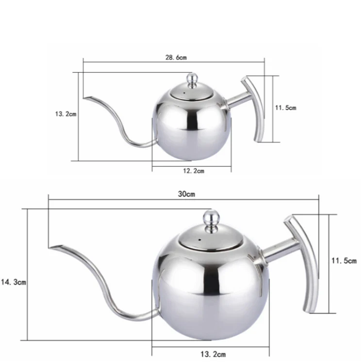 Hand Flush Pot Mocha Coffee Pot Stainless Steel Coffee Pot European Style Stainless Steel Teapot With Strainer, Capacity: 1L(Silver) - Image 3