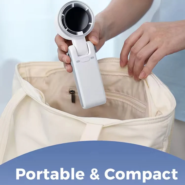Hand-held Folding Turbo Fan Hanging Neck & Desktop Dual-use 5 Gear Adjustable with Digital Display(White) - Image 6