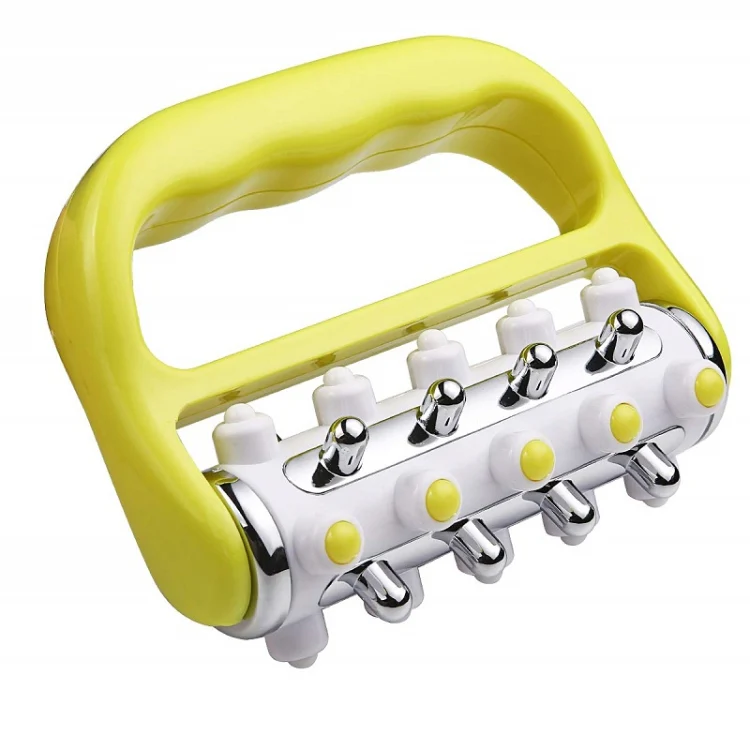 Handheld Curved Five-row Iron Column Roller Soothing Massager(Yellow) - Image 2