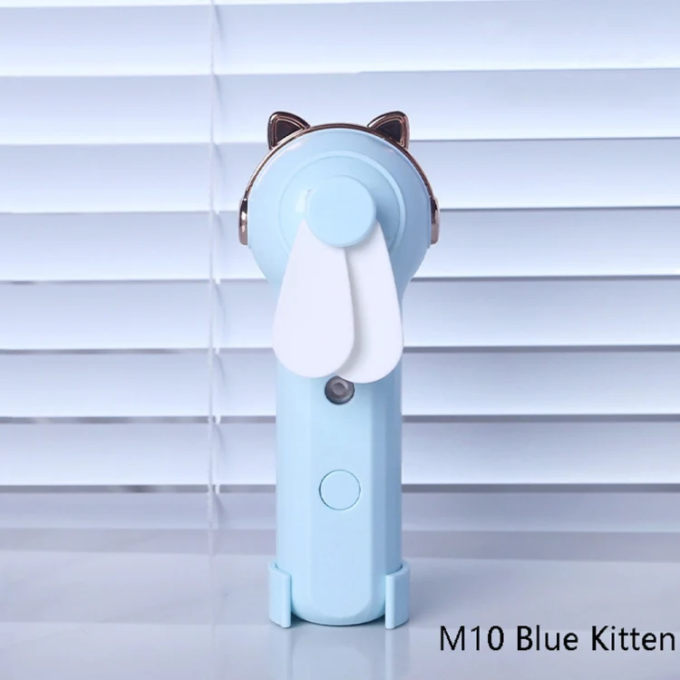 Handheld Hydrating Device Chargeable Fan Mini USB Charging Spray Humidification Small Fan(M10 Blue Kitten) - Image 2
