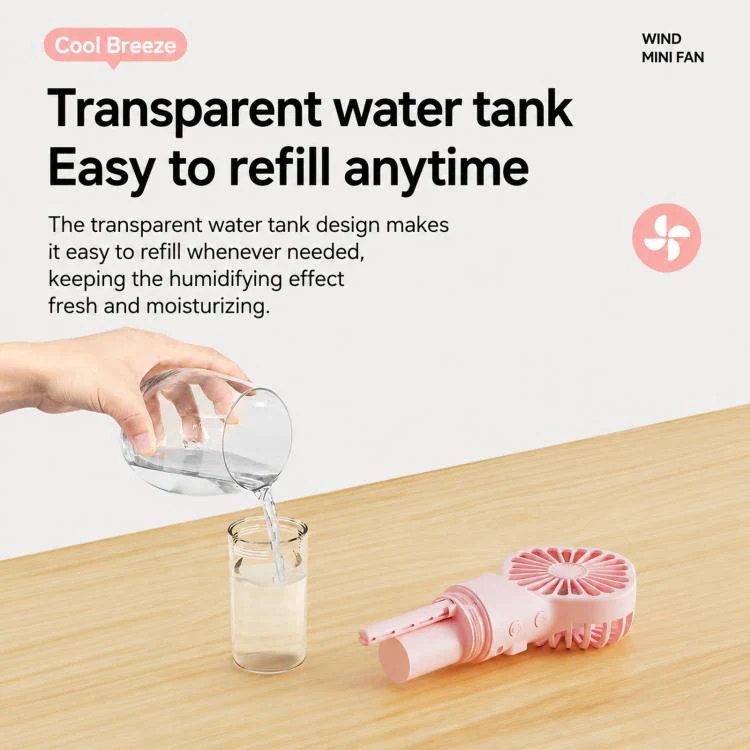 Handheld Misting Fan Portable Water Spray Fan Type-C Rechargeable Mini Personal Face Mister Fan(F3 Pink) - Image 7
