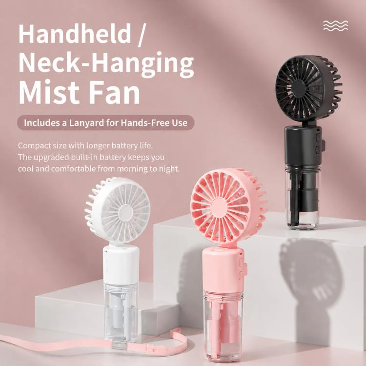 Handheld Misting Fan with Neck Strap 180 Degree Foldable Portable Water Spray Fan Type-C Rechargeable Mini Personal Face Mister Fan(F2 Pink) - Image 3
