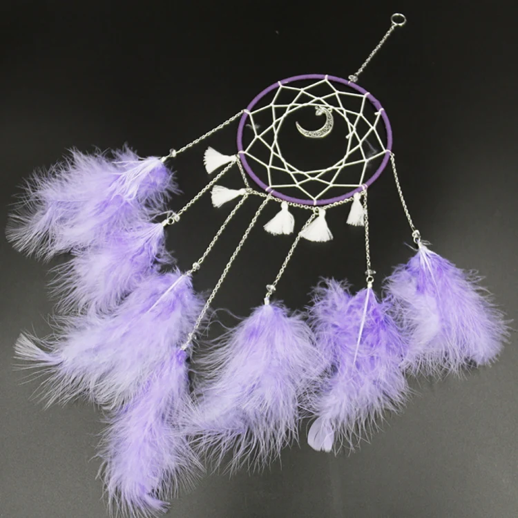 Handmade Decorative Dream Catcher Wall Hanging Dreamcatcher Feather Crafts Kids Stuff Wall Room Decor(Purple) - Image 3