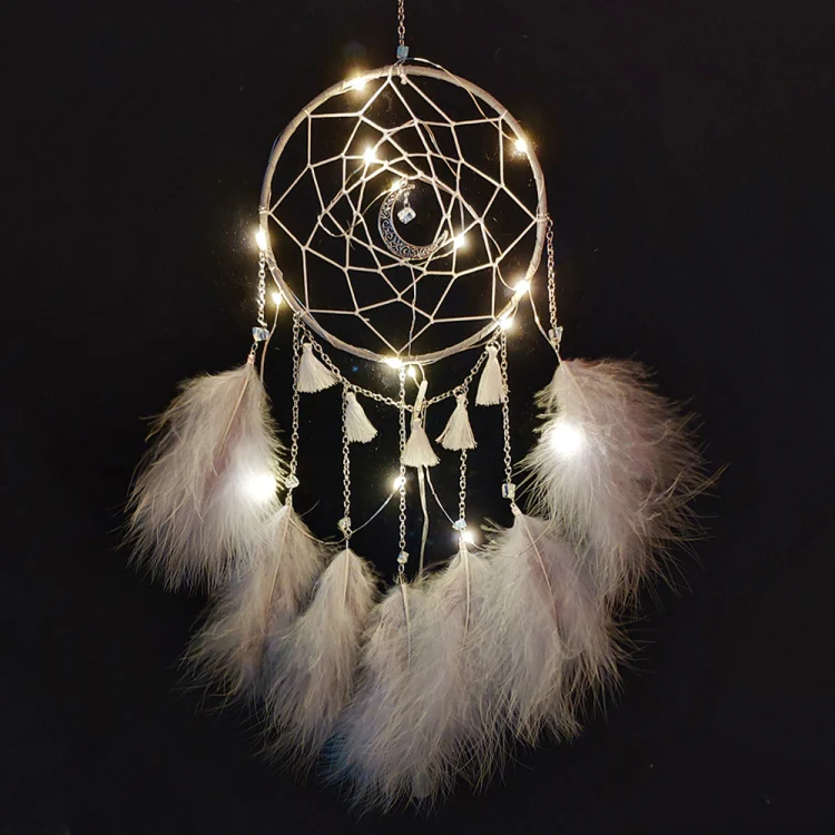 Handmade Decorative Dream Catcher Wall Hanging Dreamcatcher Feather Crafts Kids Stuff Wall Room Decor(white)