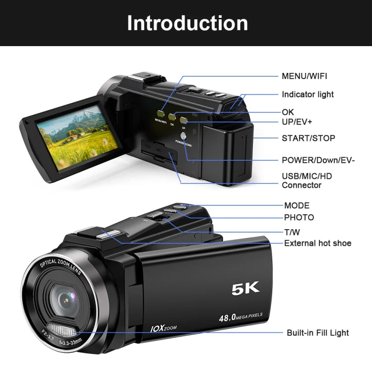 HDV265K 5K 30FPS 3.0-Inch HD Digital 3X Optical Zoom Outdoor Sports DV Camera UK Plug(Black) - Image 4