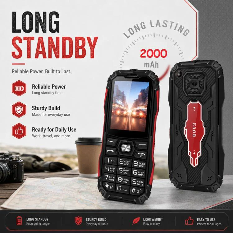 HE248 Rugged Style Phone, 2.4 inch, 3D Keys Network: 2G, Dual SIM, BT, Torch, Russian Keyboard, Plug:EU Plug(Black) - Image 6