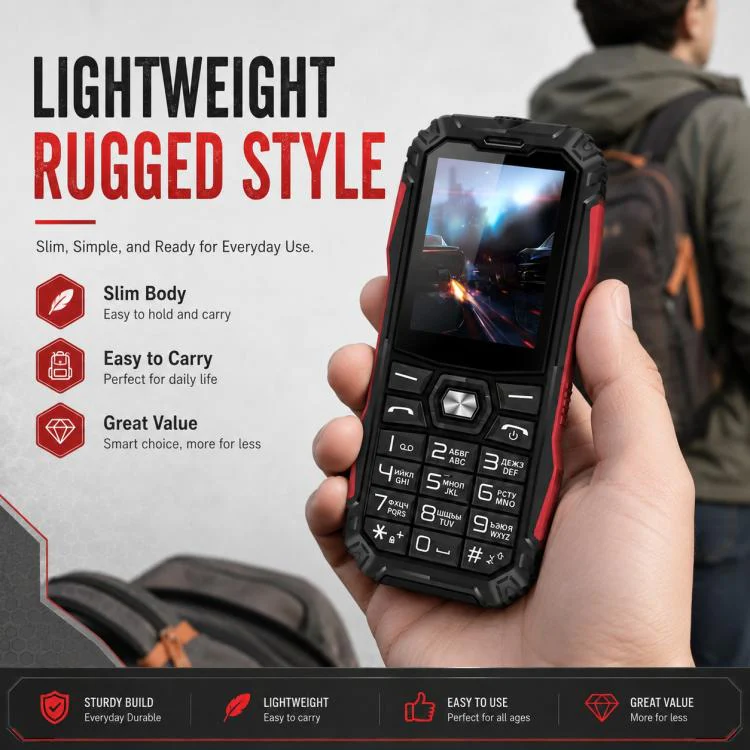HE248 Rugged Style Phone, 2.4 inch, 3D Keys Network: 2G, Dual SIM, BT, Torch, Russian Keyboard, Plug:UK Plug(Black) - Image 3