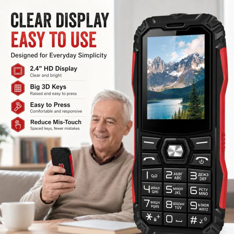 HE248 Rugged Style Phone, 2.4 inch, 3D Keys Network: 2G, Dual SIM, BT, Torch, Russian Keyboard, Plug:UK Plug(Black) - Image 5