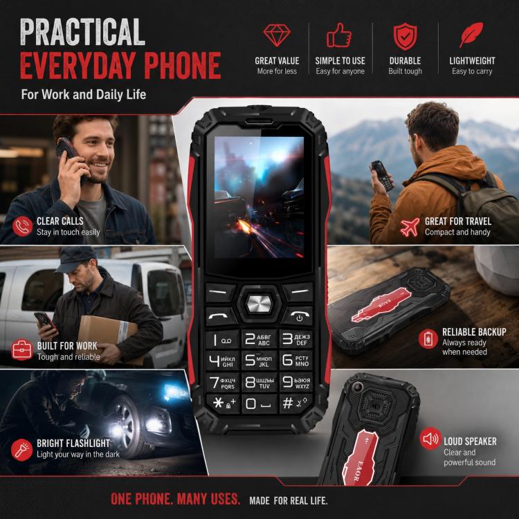 HE248 Rugged Style Phone, 2.4 inch, 3D Keys Network: 2G, Dual SIM, BT, Torch, Russian Keyboard, Plug:UK Plug(Black) - Image 7