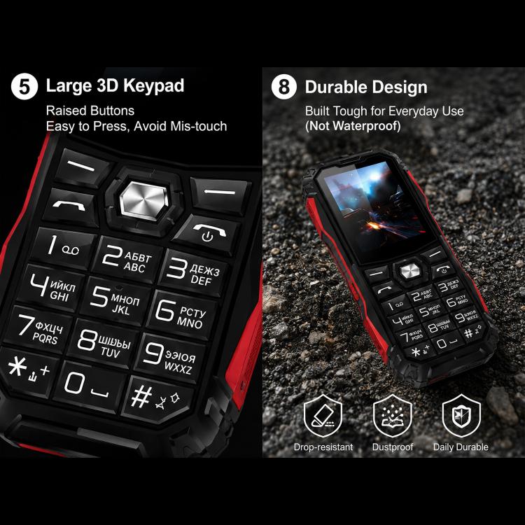 HE248 Rugged Style Phone, 2.4 inch, 3D Keys Network: 2G, Dual SIM, BT, Torch, Russian Keyboard, Plug:UK Plug(Black) - Image 9