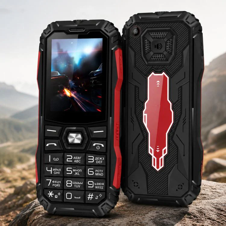 HE248 Rugged Style Phone, 2.4 inch, 3D Keys Network: 2G, Dual SIM, BT, Torch, Russian Keyboard, Plug:US Plug(Black)