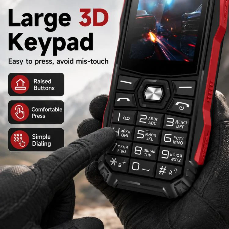 HE248 Rugged Style Phone, 2.4 inch, 3D Keys Network: 2G, Dual SIM, BT, Torch, Russian Keyboard, Plug:US Plug(Black) - Image 16