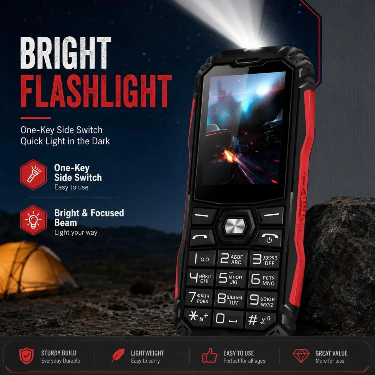 HE248 Rugged Style Phone, 2.4 inch, 3D Keys Network: 2G, Dual SIM, BT, Torch, Russian Keyboard, Plug:US Plug(Black) - Image 4