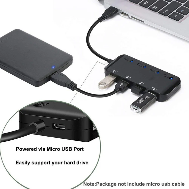 High Speed 4 x USB 3.0 to USB-C / Type-C HUB with Switch (Black) - Image 4