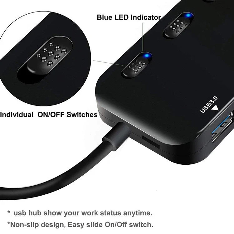 High Speed 4 x USB 3.0 to USB-C / Type-C HUB with Switch (Black) - Image 5