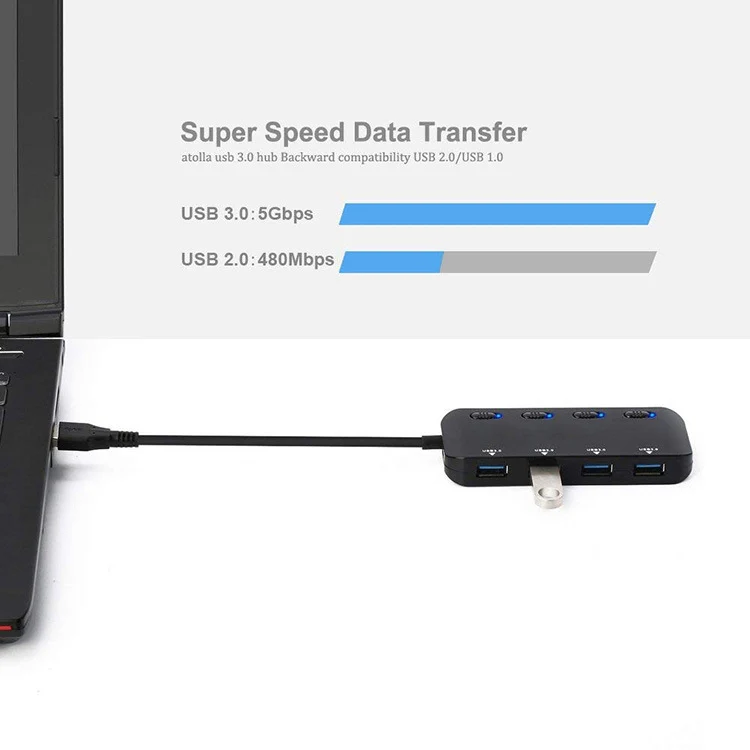 High Speed 4 x USB 3.0 to USB-C / Type-C HUB with Switch (Black) - Image 6